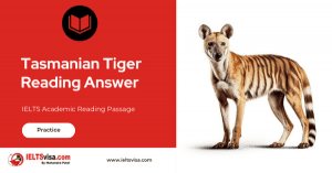 Illustration of a Tasmanian tiger (thylacine) in its natural habitat, related to IELTS reading passage.