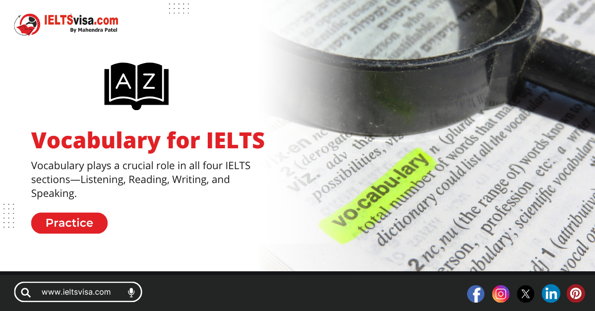 Vocabulary for IELTS Course – Topic-based word lists, idioms, and tips to boost Band score in IELTS Reading, Writing, Listening, and Speaking.